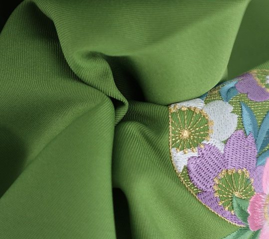 卒業式袴単品レンタル[刺繍]抹茶色に桜と毬の刺繍[身長149-153cm]No.856